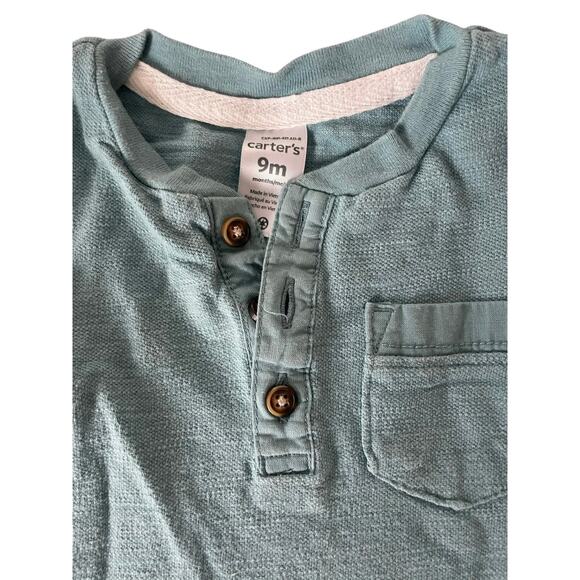 Carters Baby Boys Green Short Sleeve Henley Quarter Button T-Shirt Size 9 Months - Picture 4 of 4